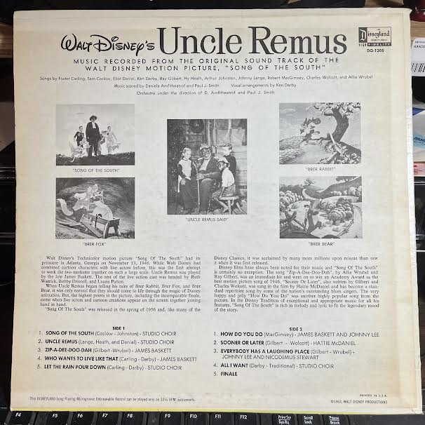 All The Songs From Walt Disney's Uncle Remus (VINYL) | Near Mint- (NM-) Near Mint (NM or M-) Get Vinyl