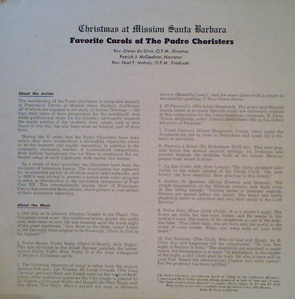 Christmas At Mission Santa Barbara | Very Good Plus (VG+) Near Mint (NM) Get Vinyls